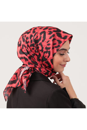 Pamuk İpek Eşarp - Büyük Leopar Desen - Bordo