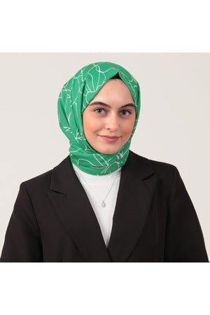 Pamuk İpek Şal - Gelincik Desen - Benetton Yeşili
