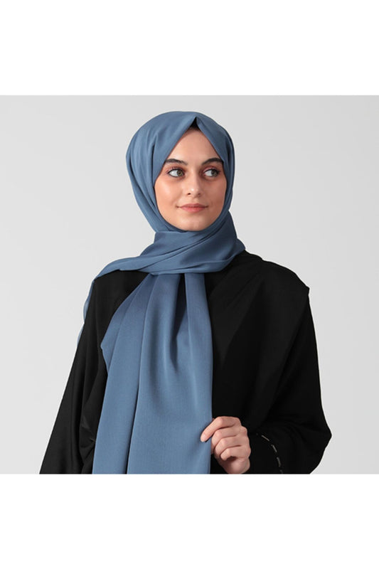 Janjanlı Şifon Şal - Kot Mavi