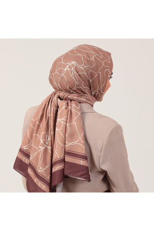 Pamuk İpek Şal - Gelincik Desen - Kahverengi