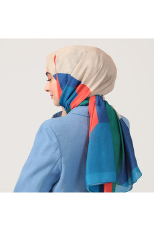 Pamuk İpek Şal - Asimetrik Desen - İndigo