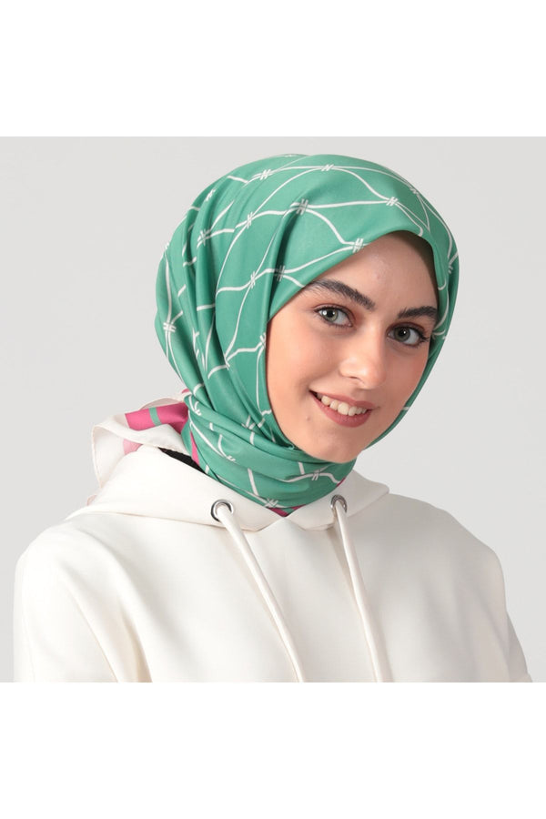 Pamuk Ipek Eşarp - Dalga Desen - Fıstık