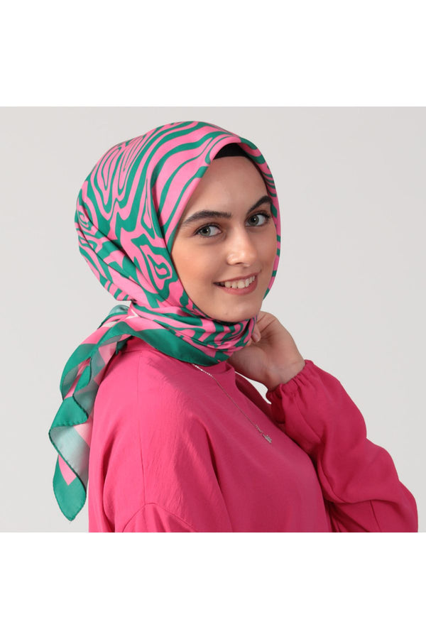 Pamuk İpek Eşarp - Helezon Desen - Pembe
