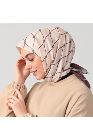 Pamuk Ipek Eşarp - Dalga Desen - Latte