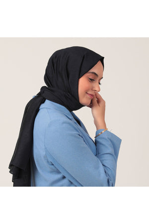 Yün İpek Şal - Zincir Desen - Koyu Lacivert