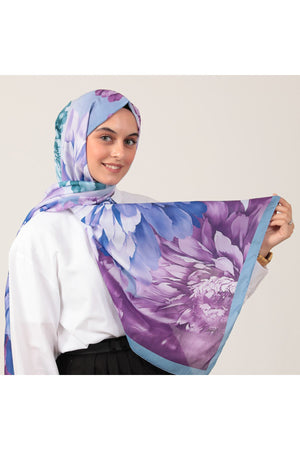 Pamuk İpek Şal - Lotus Desen - Eflatun