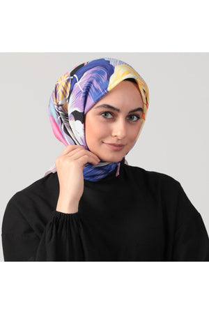 Pamuk İpek Eşarp - Tropik Desen - Fuşya