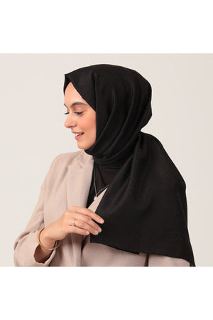 Yün İpek Şal - Zincir Desen - Siyah