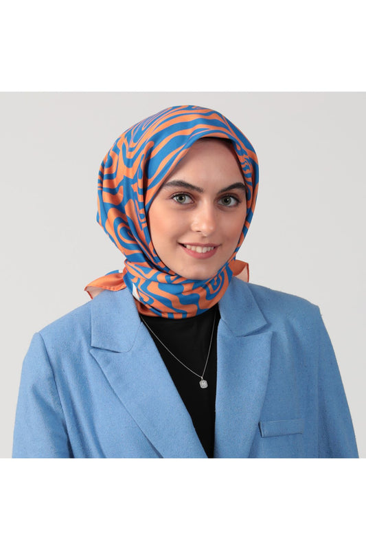 Pamuk İpek Eşarp - Helezon Desen - Orange