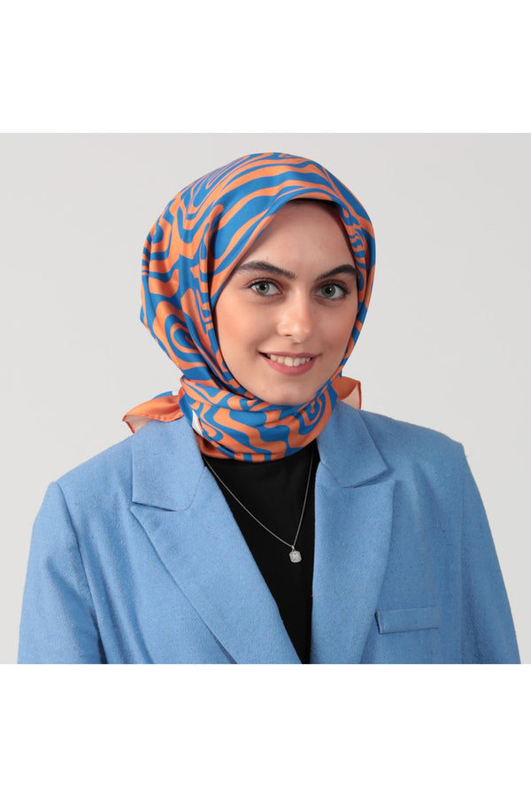 Pamuk İpek Eşarp - Helezon Desen - Orange