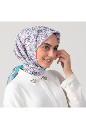 Pamuk İpek Eşarp - Çini Desen - Mint