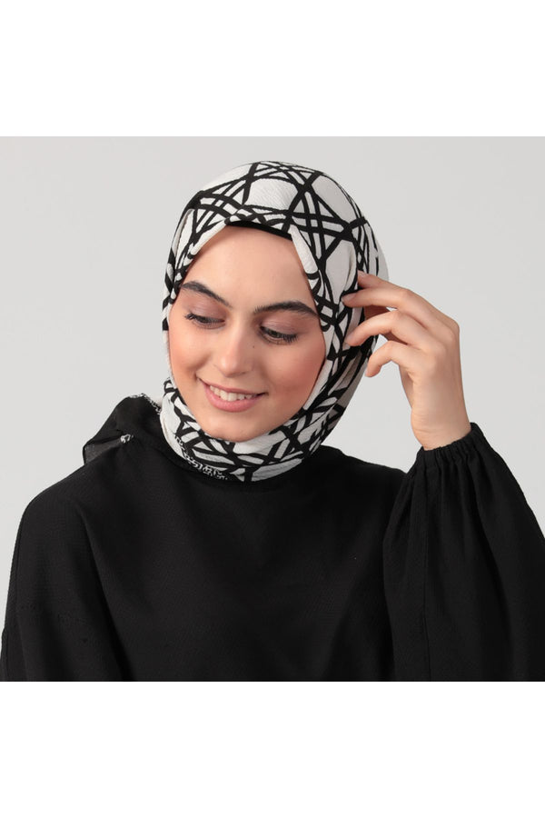 Pamuklu Bürümcük Eşarp - Asimetrik Desen - Ekru