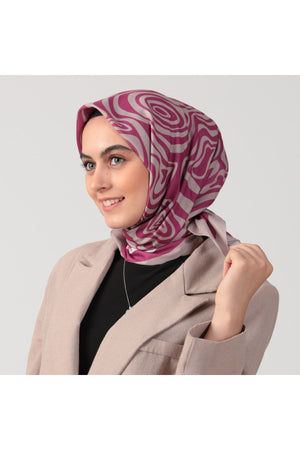 Pamuk İpek Eşarp - Helezon Desen - Mürdüm