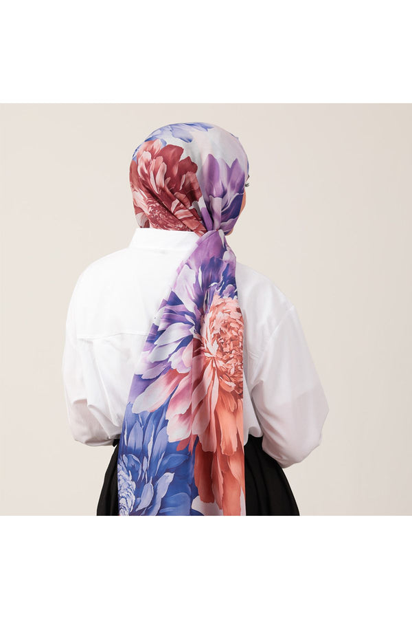 Pamuk İpek Şal - Lotus Desen - Saks Kırmızı