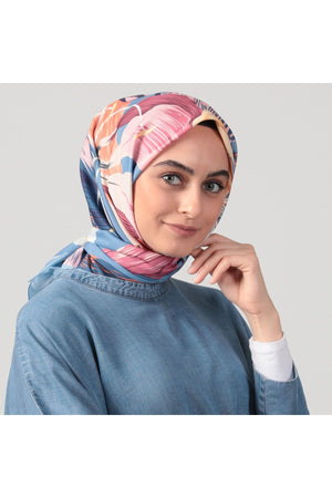 Pamuk İpek Eşarp - Tropik Desen - Çakmak Taşı