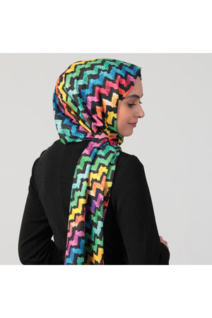 Pamuk İpek Şal - Zigzag Desen - Siyah