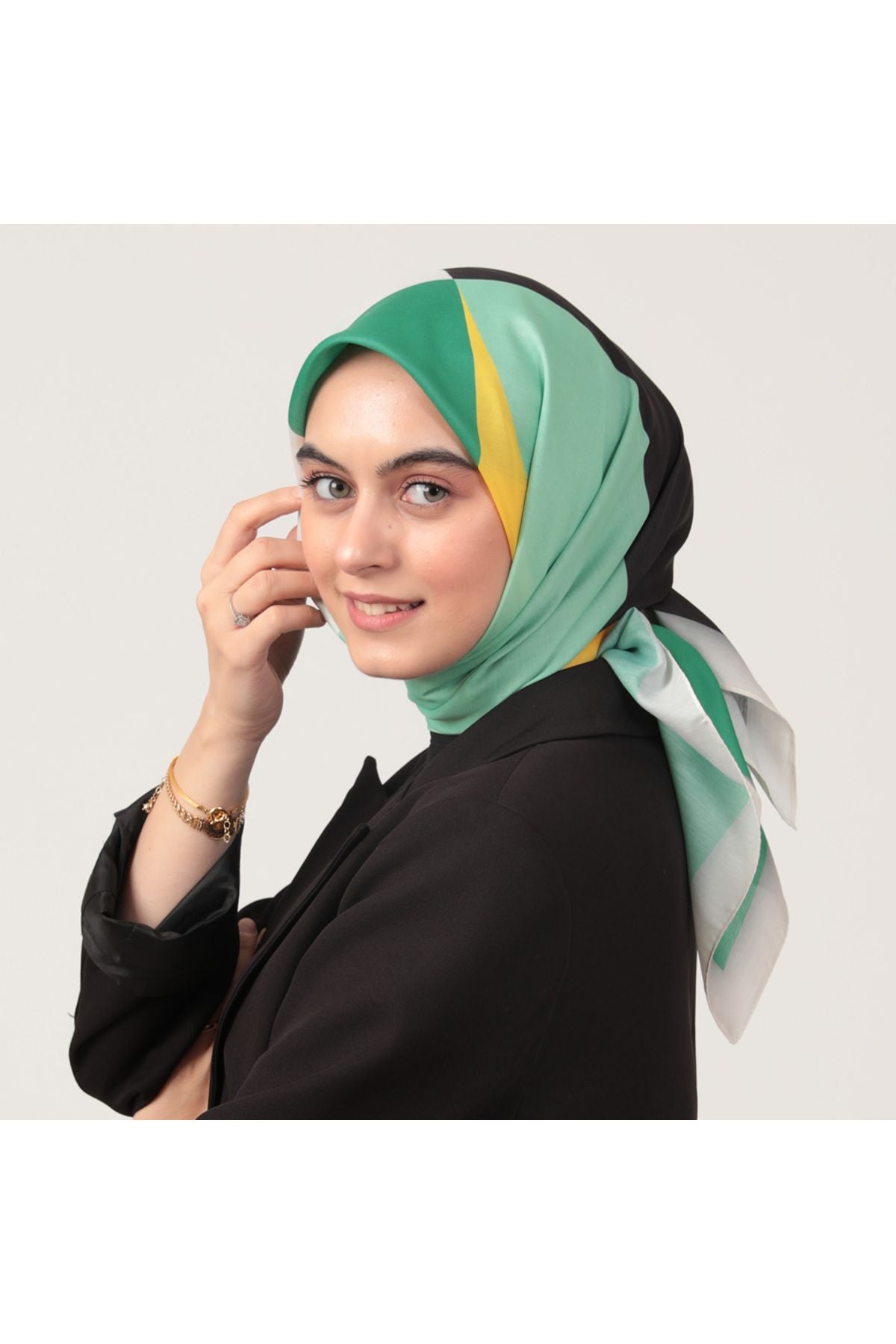Pamuk İpek Eşarp - Elips Desen - Benetton Siyah