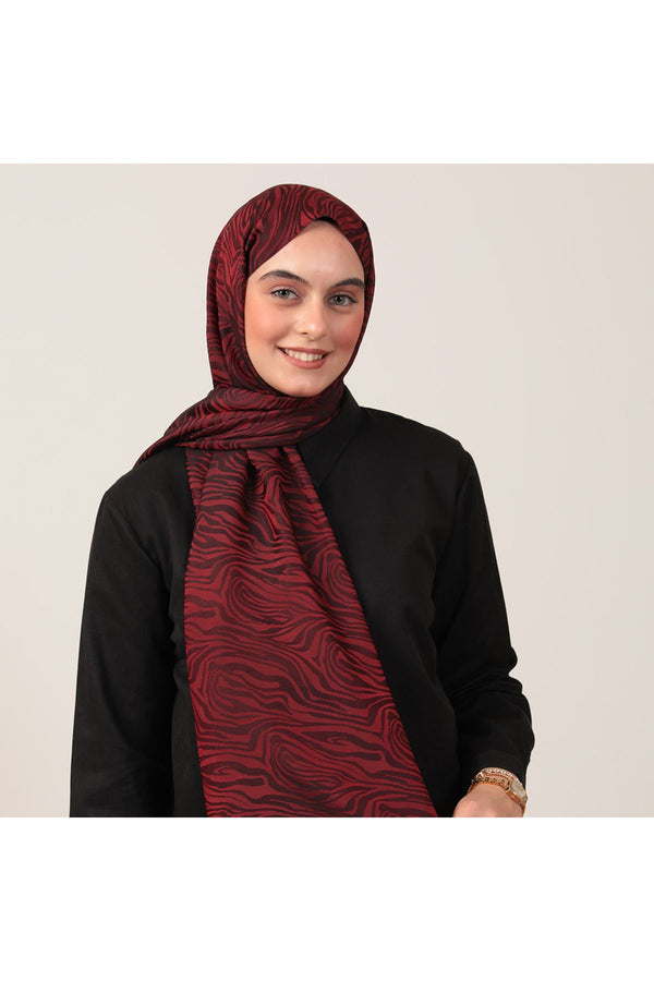İpeksi Çift Taraflı Jakar Şal - Zebra  - Bordo
