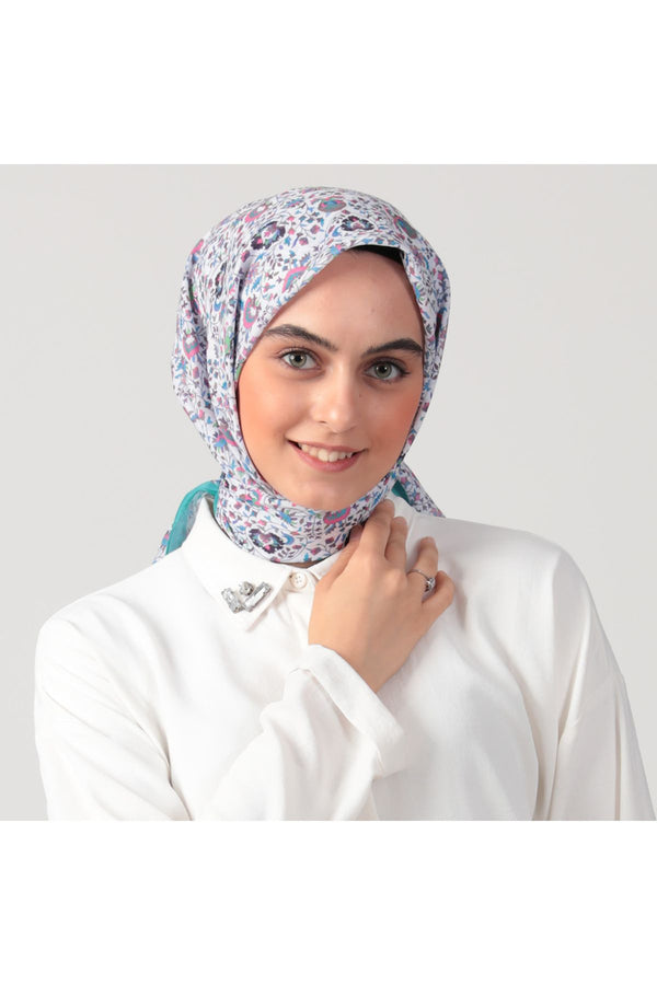 Pamuk İpek Eşarp - Çini Desen - Mint