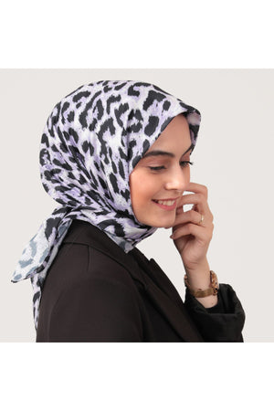 Pamuk İpek Eşarp - Büyük Leopar Desen - Lila