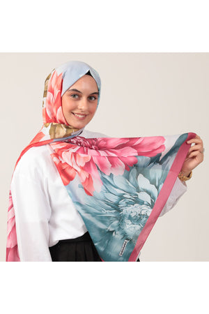Pamuk İpek Şal - Lotus Desen - Petrol Yeşili