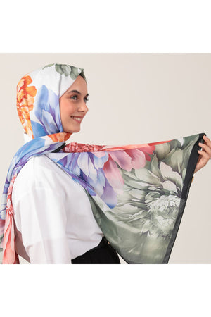 Pamuk İpek Şal - Lotus Desen - Kına Yeşili