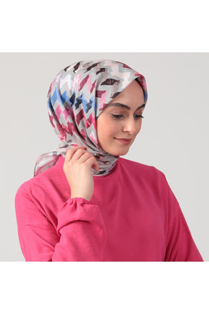 Pamuk İpek Eşarp - Zigzag Desen - Vizon