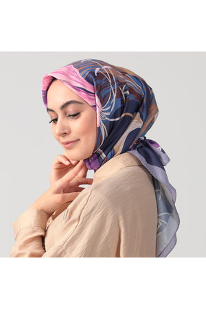 Pamuk İpek Eşarp - Tropik Desen - Mor