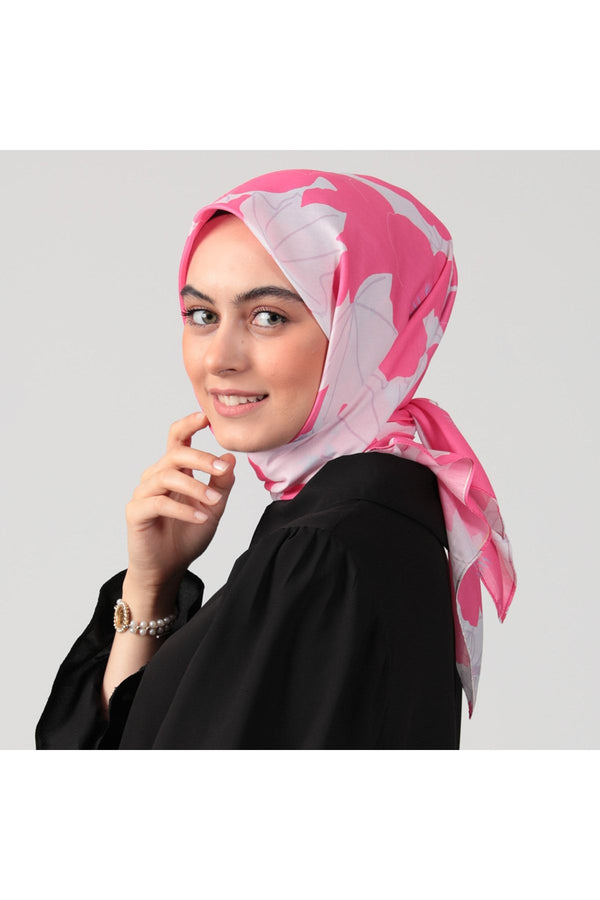 Pamuk İpek Eşarp - Manolya Desen - Fuşya