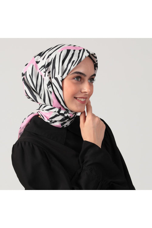 Pamuk İpek Eşarp - Zebra Desen - Pembe