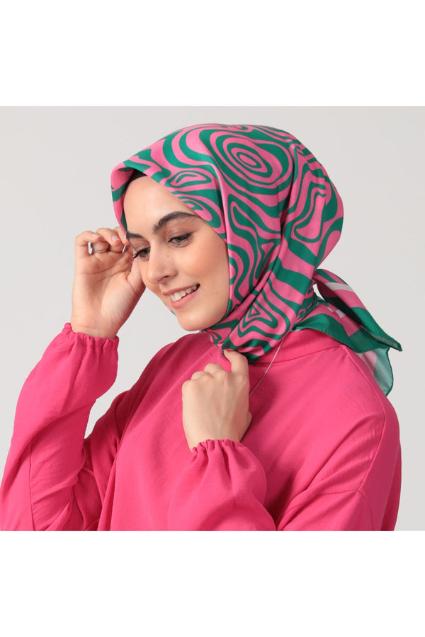 Pamuk İpek Eşarp - Helezon Desen - Pembe