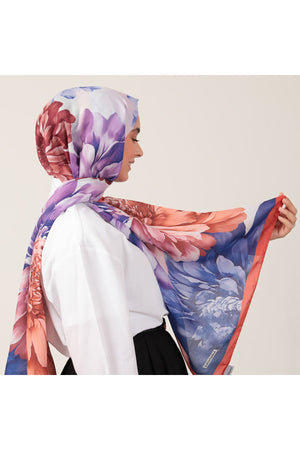 Pamuk İpek Şal - Lotus Desen - Saks Kırmızı