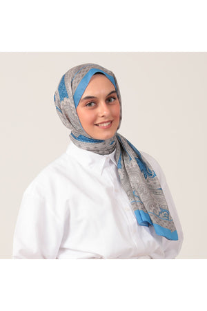 Pamuk İpek Şal - Hint Desen - İndigo