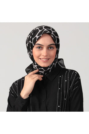 Pamuklu Bürümcük Eşarp - Mozaik Desen - Gri