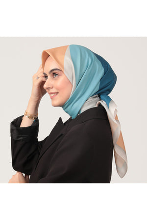 Pamuk İpek Eşarp - Elips Desen - Karamel Kot Mavi