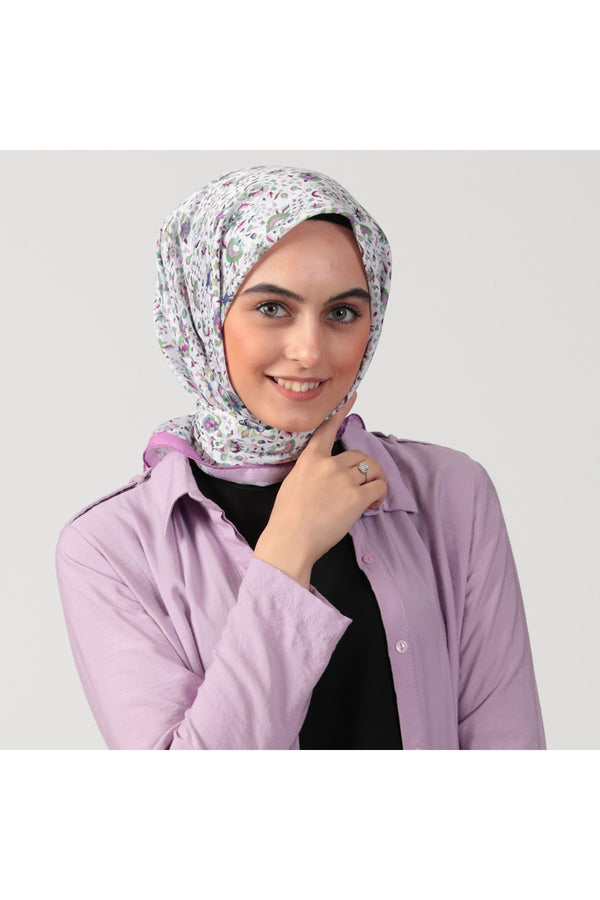 Pamuk İpek Eşarp - Çini Desen - Lila