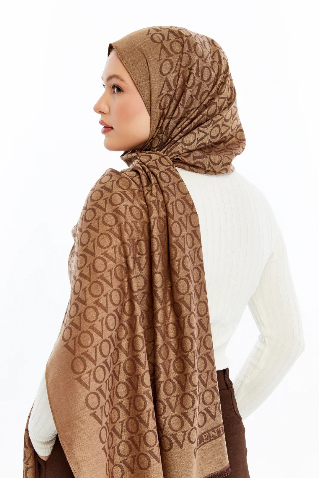 Lana VO Desen Şal - Kahve Camel