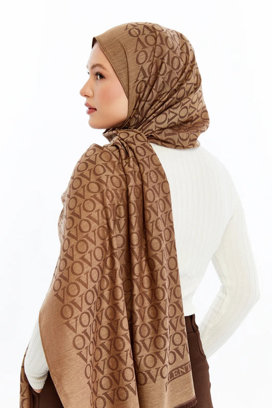 Lana VO Desen Şal - Kahve Camel