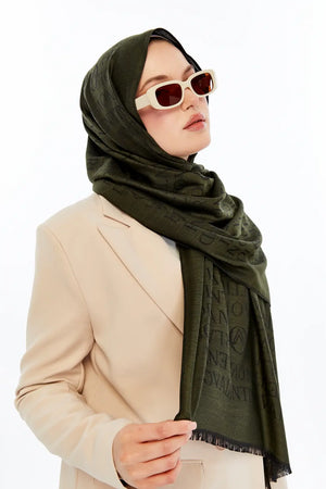 Lana Logo Desen Şal - Haki Yeşili