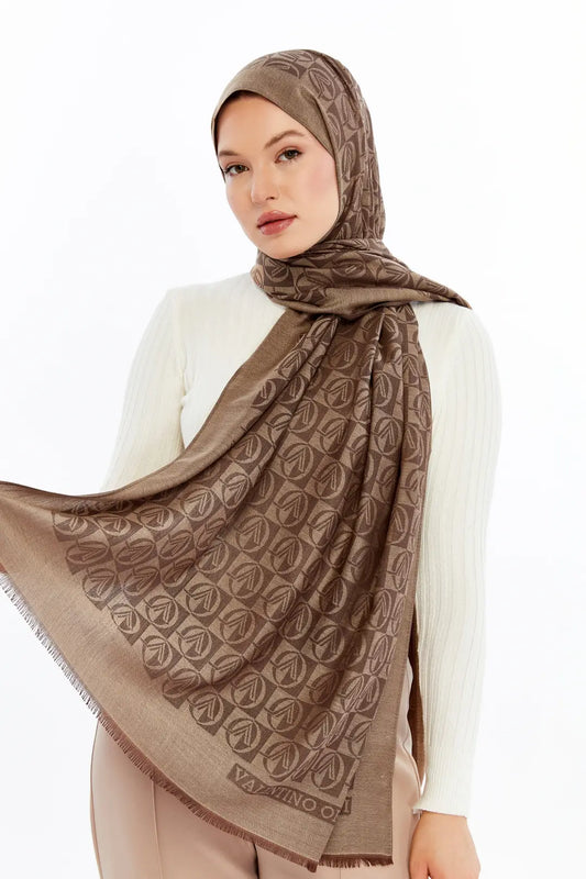 Lana Dama Desen Şal - Kahve Camel