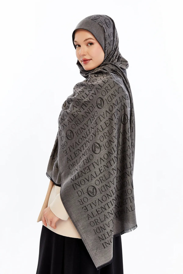 Lana Logo Desen Şal - Koyu Gri