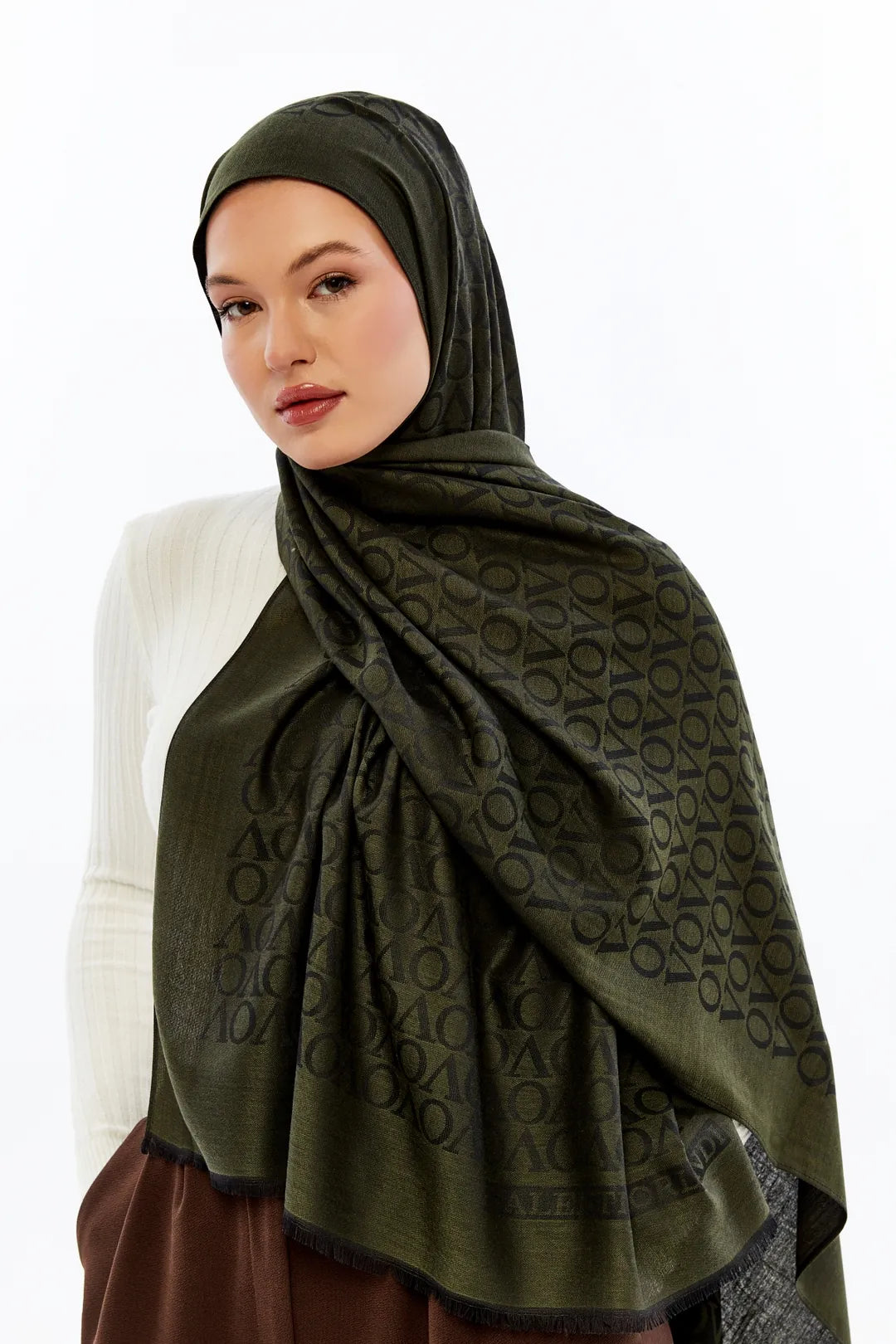 Lana VO Desen Şal - Haki Yeşili