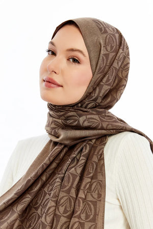 Lana Dama Desen Şal - Kahve Camel