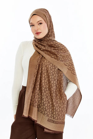 Lana VO Desen Şal - Kahve Camel
