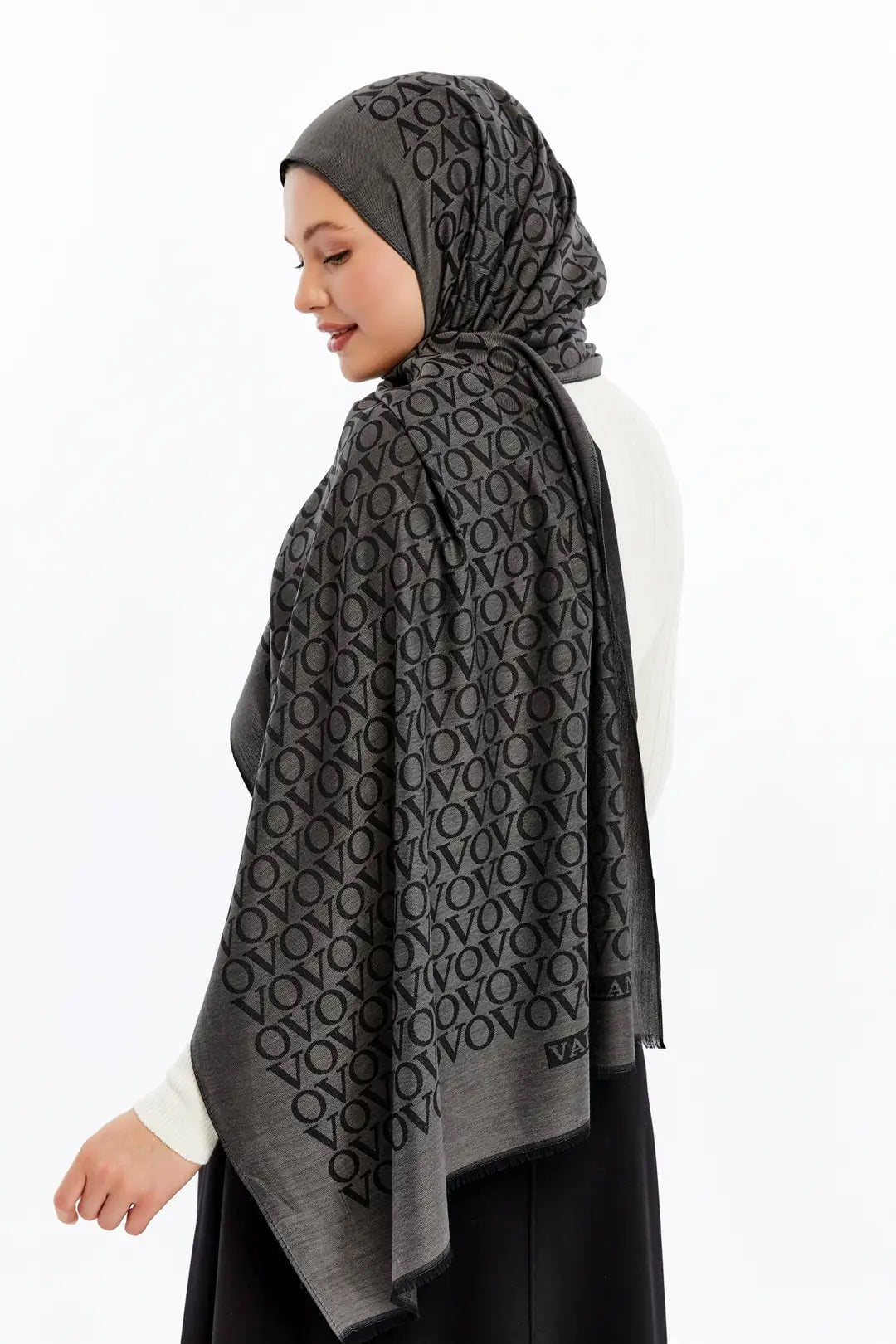 Lana VO Desen Şal - Koyu Gri