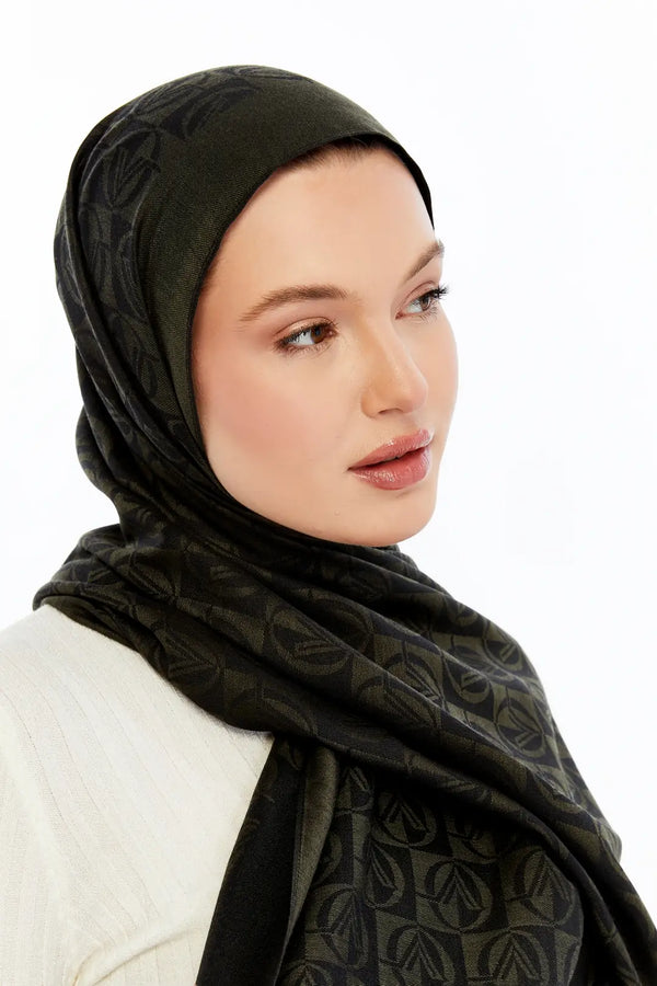 Lana Dama Desen Şal - Haki Yeşili