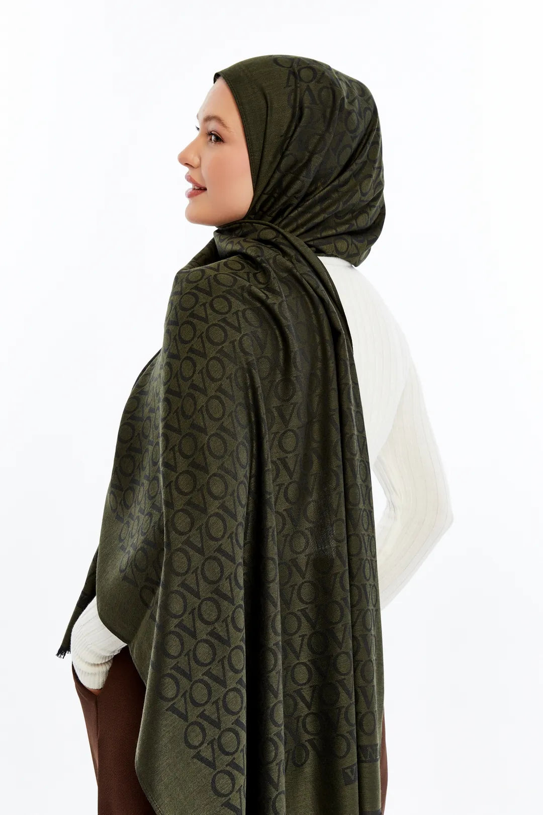 Lana VO Desen Şal - Haki Yeşili
