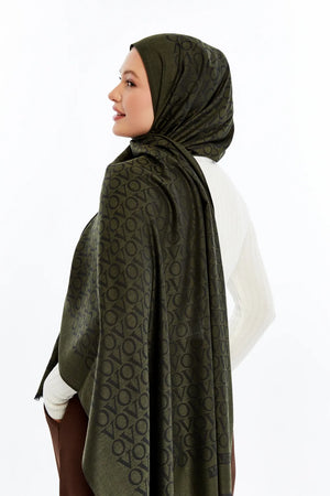 Lana VO Desen Şal - Haki Yeşili