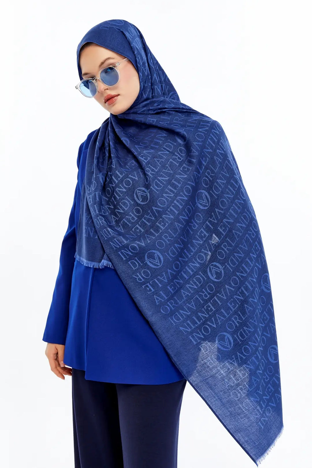 Lana Logo Desen Şal - Parlament Mavisi
