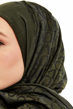 Lana VO Desen Şal - Haki Yeşili
